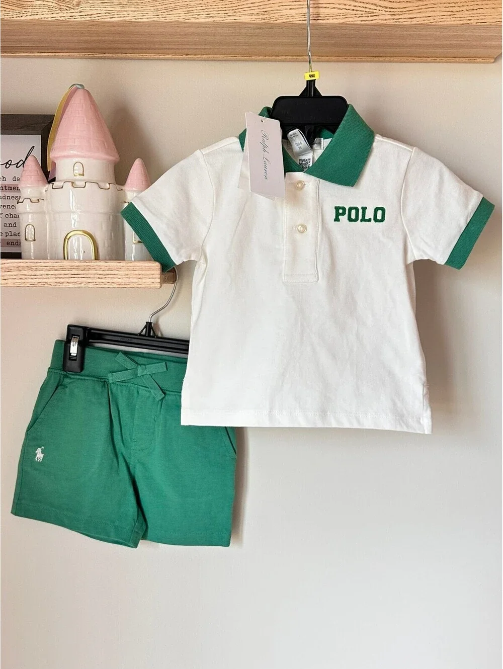 Polo Ralph Lauren White Polo and Green Shorts Set - Sz 9m